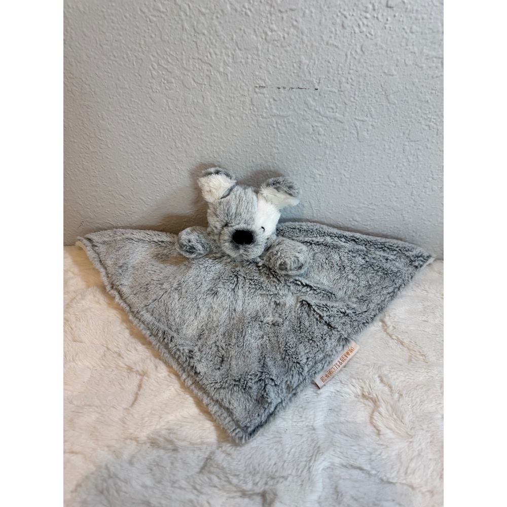 Blankets & Beyond Grey White Puppy Dog Baby Security Blanket Lovey Plush Fur